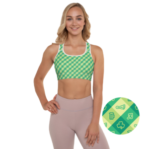 Green Dress Pattern Padded Sports Bra