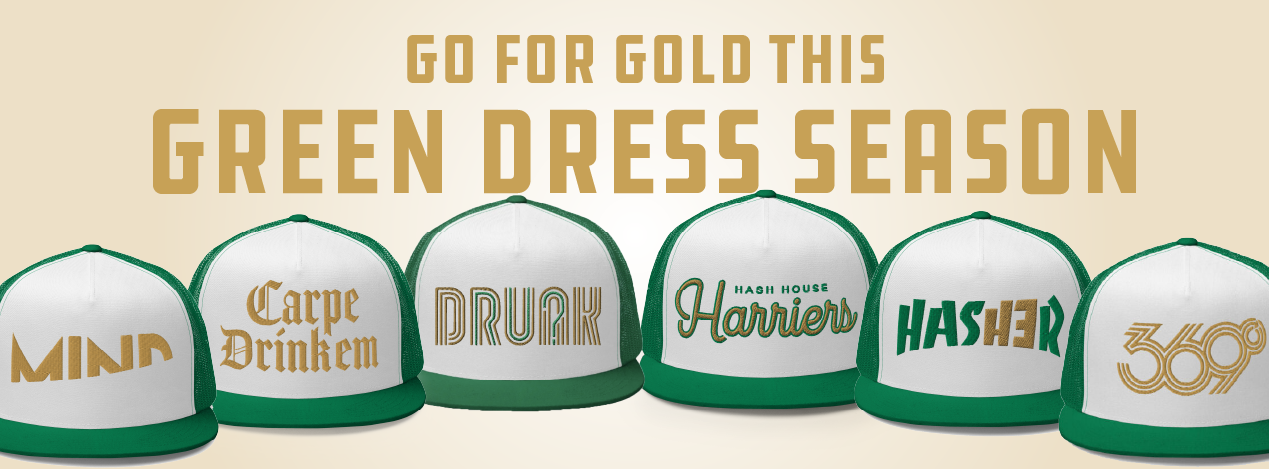 Green and GOLD Green Dress Run hats